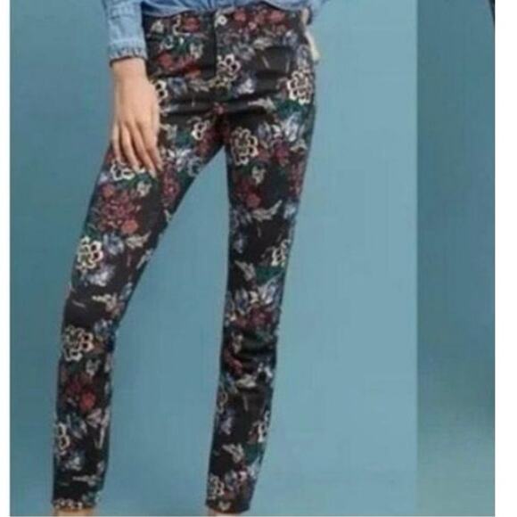 Pilcro Anthropologie Mid-Rise Skinny Jeans 31 Floral - Picture 1 of 7